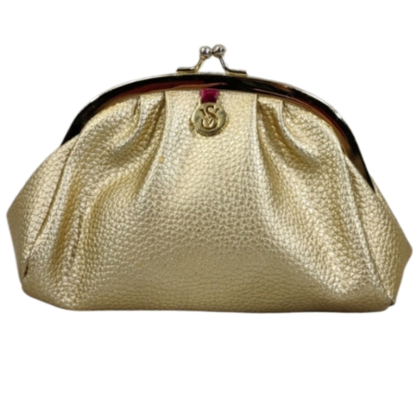 Victoria's Secret Handbags - Victoria Secret Leather Metallic Gold Kisslock Mini Purse Wallet